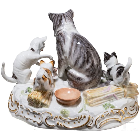 A rare porcelain cat group, Carl Richard Schneider, 1880 (design), Meissen, before 1924 (finish)