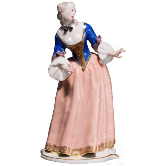 A porcelain figure of "Isabella" from the Commedia dell'arte series, Franz Anton Bustelli, circa 1760 (design), Nymphenburg, 20th century (finish)