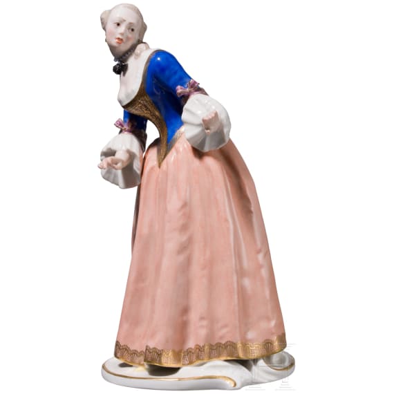 A porcelain figure of "Isabella" from the Commedia dell'arte series, Franz Anton Bustelli, circa 1760 (design), Nymphenburg, 20th century (finish)