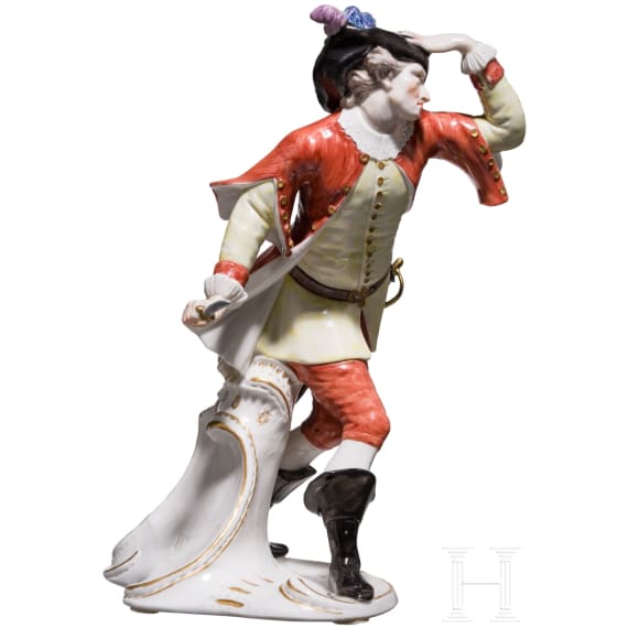 A porcelain figure "Capitano Spavento" from the Italian Commedia dell'arte, Franz Bustelli (design), Nymphenburg, 20th century (finish)