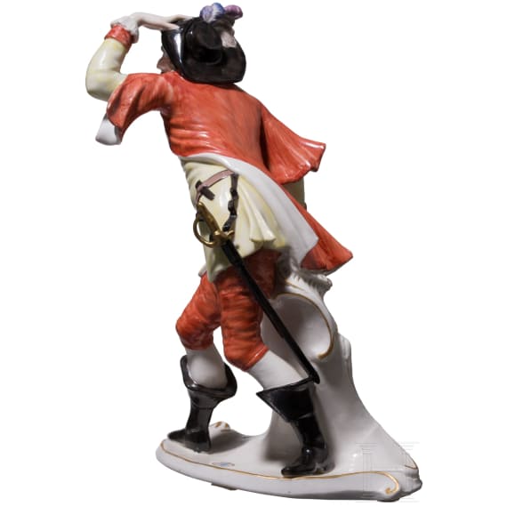 A porcelain figure "Capitano Spavento" from the Italian Commedia dell'arte, Franz Bustelli (design), Nymphenburg, 20th century (finish)