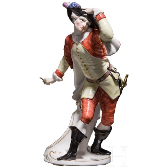 A porcelain figure "Capitano Spavento" from the Italian Commedia dell'arte, Franz Bustelli (design), Nymphenburg, 20th century (finish)
