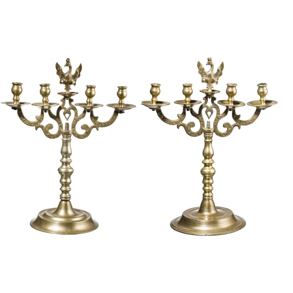 A pair of Prussian or Silesian brass candelabras, mid-18th century