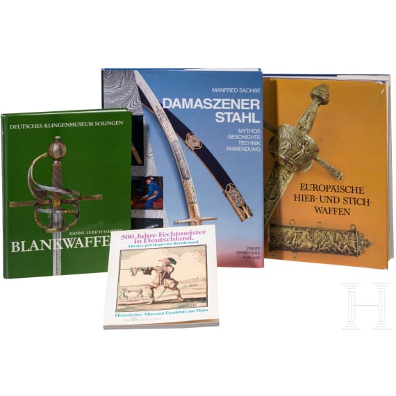 Vier B&uuml;cher zum Thema Blankwaffen, Damast International und Fechten, deutsch