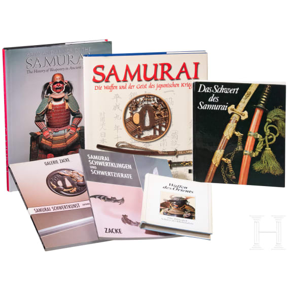 Sechs B&uuml;cher und Kataloge zum Thema Samurai, deutsch/englisch