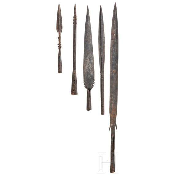 F&uuml;nf Speerspitzen, Afrika, 20. Jhdt.