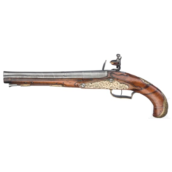 Steinschlosspistole mit orientalischem Lauf, deutsch, um 1760