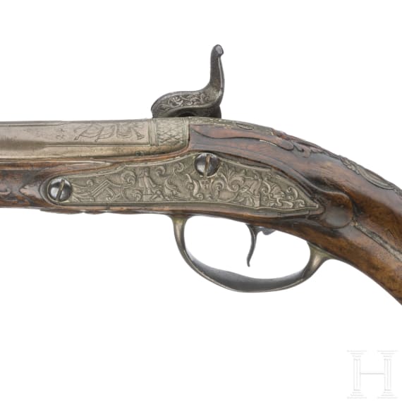 Bronzemontierte Perkussionspistole, deutsch, um 1740