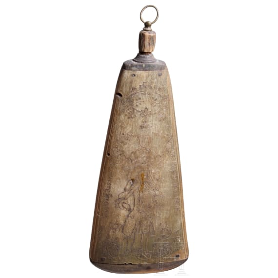 Gravierte Pulverflasche, deutsch, Mitte 18. Jhdt.