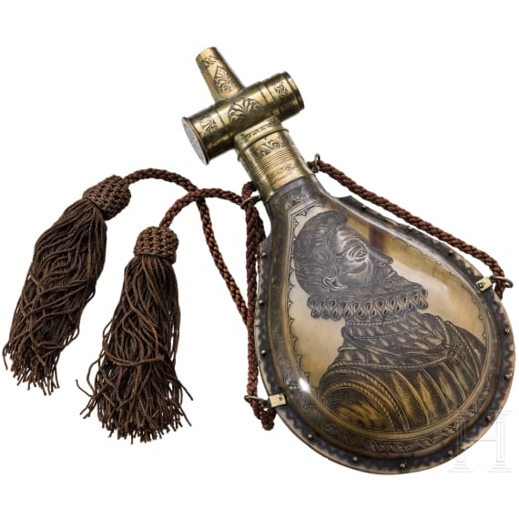 Gro&szlig;e Horn-Pulverflasche, &Ouml;sterreich, um 1830