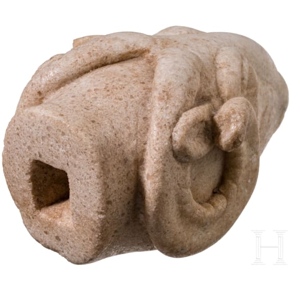 Widderkopf aus Marmor, sp&auml;tklassisch, 4. Jhdt. v. Chr.