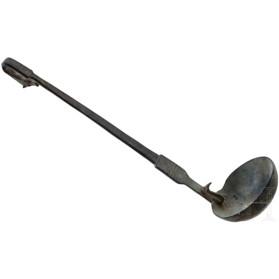 Bronzene Sch&ouml;pfkelle mit Tierk&ouml;pfen in hellenistischer Tradition,, r&ouml;misch, 1. H&auml;lfte 1. Jhdt. n. Chr.