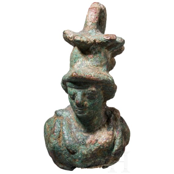 Bronzeb&uuml;ste der Minerva, Laufgewicht f&uuml;r Balkenwaage, 2. - 3. Jhdt. v. Chr.