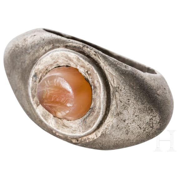 Silberring mit Gemme (zwei Fische), r&ouml;misch, 3. Jhdt. n. Chr.