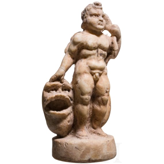 Kleinskulptur eines Eroten mit Delphin, provinzialr&ouml;misch, Marmor, 3. Jhdt. n. Chr.