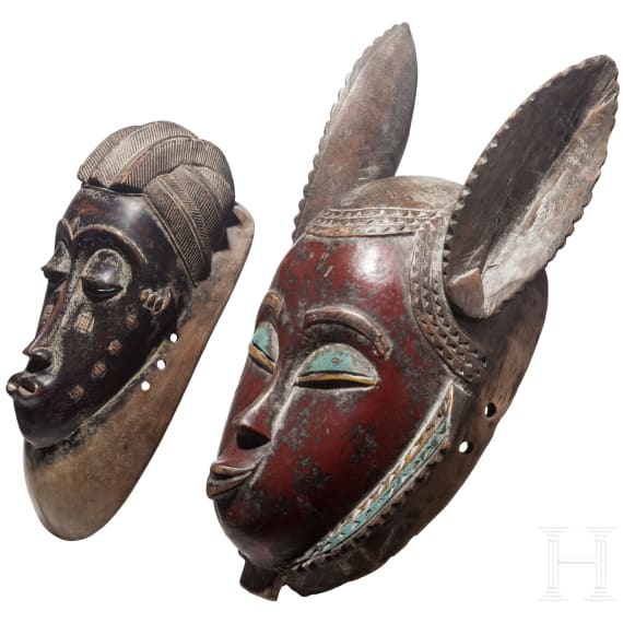 Zwei Masken, Baule/Yaure, Elfenbeink&uuml;ste, 20. Jhdt.