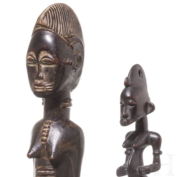 Blolo-bla-Figur und Webrollenhalter, Baule, Elfenbeink&uuml;ste, 20. Jhdt.