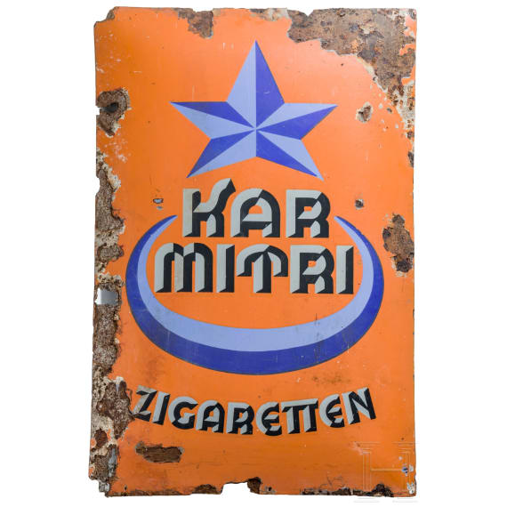 Reklameschild (Emailschild) "KAR MITRI ZIGARETTEN", Berlin, 1920er Jahre