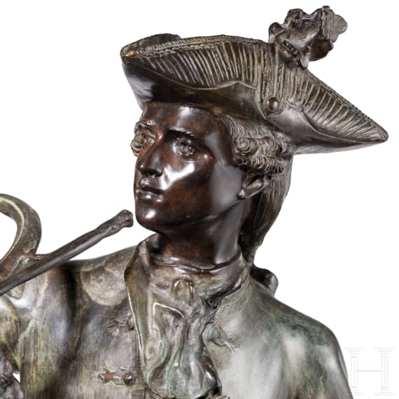 Galvanoplastik eines J&auml;gers mit Hunden nach Hippolyte Fran&ccedil;ois Moreau (1832 - 1927), deutsch oder franz&ouml;sisch, 20. Jhdt.