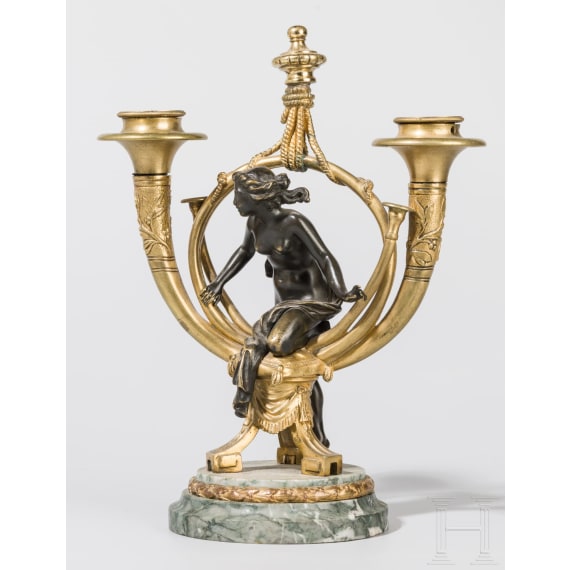 A French ormolu candlestick with female nude, 19th century