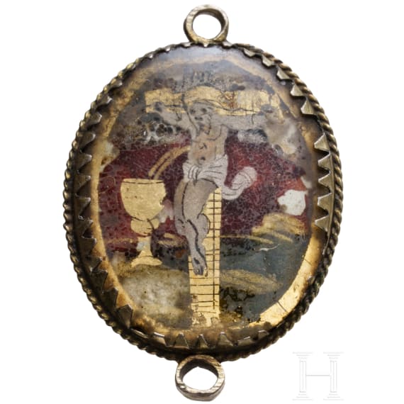 Eglomis&eacute;e-Rosenkranzanh&auml;nger, deutsch, um 1600