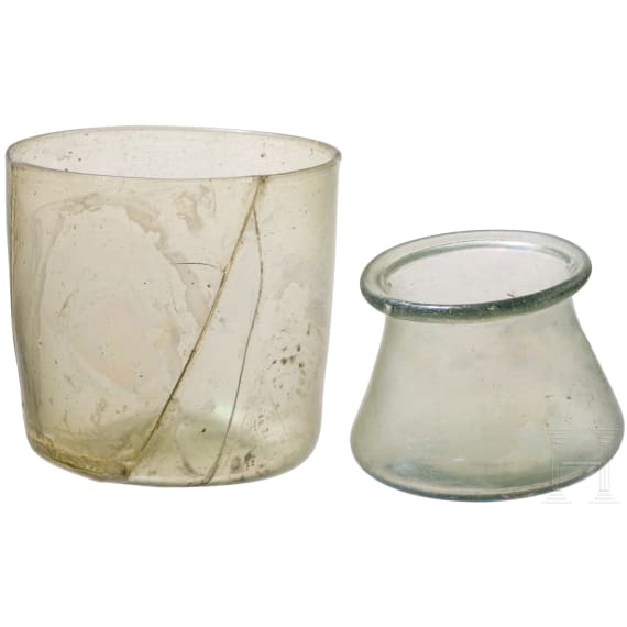 Zwei Glasbecher, wohl sp&auml;tr&ouml;misch/um 1600