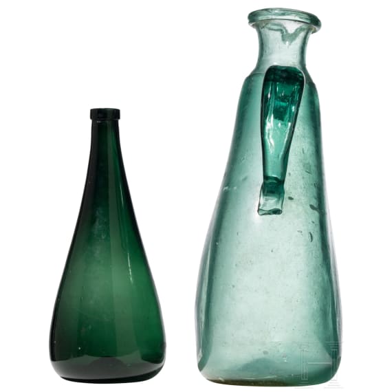 Karaffe und Mineralwasserflasche, S&uuml;dfrankreich oder Spanien, 19. Jhdt. (Karaffe)/um 1900 (Flasche)