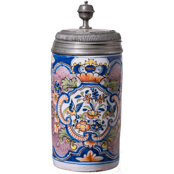 Walzenkrug mit Zinndeckel, Erfurt, 18. Jhdt.