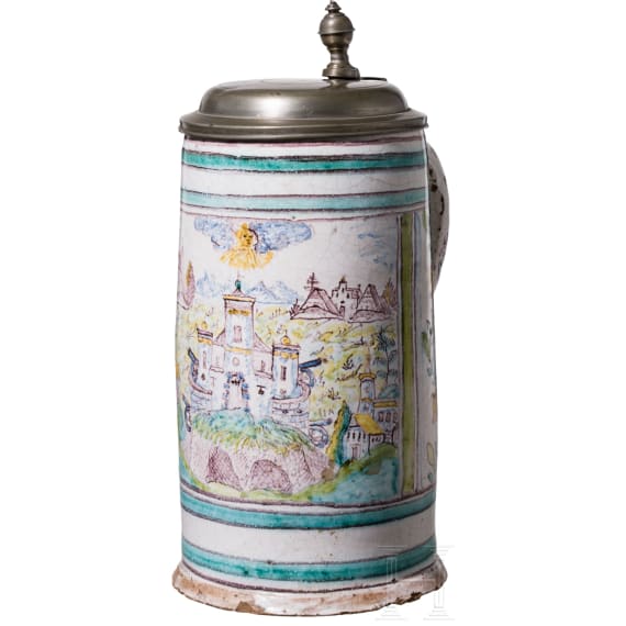 Walzenkrug mit Zinndeckel, Gmunden, um 1800