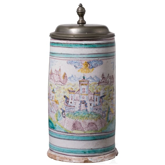 Walzenkrug mit Zinndeckel, Gmunden, um 1800