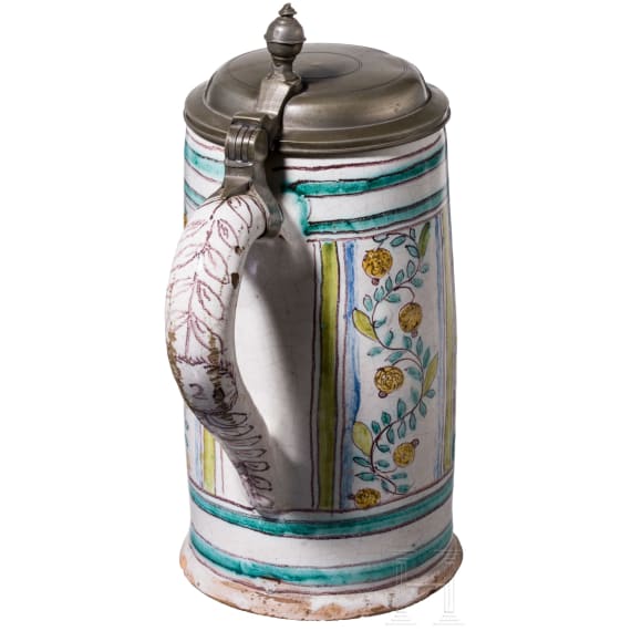 Walzenkrug mit Zinndeckel, Gmunden, um 1800