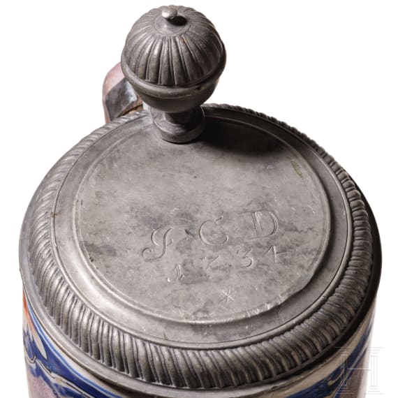Two pewter-mounted faience jugs, Thuringia/Hanau, 18th century