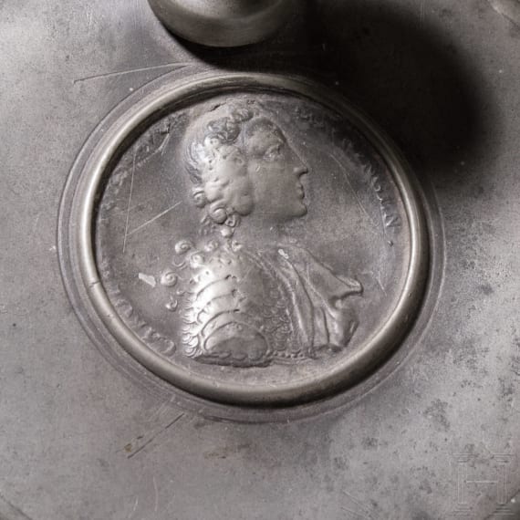 Three pewter-mounted faicene jugs, Bayreuth (one), 2nd half of the 18th century /19th century (one)
