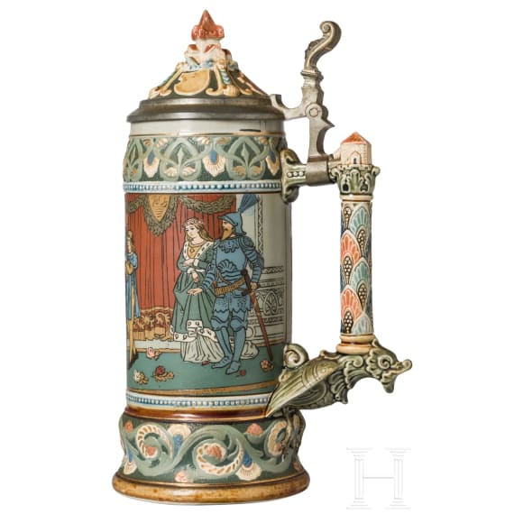 A Mettlach Stein "Wedding of the swan knight", ca. 1910