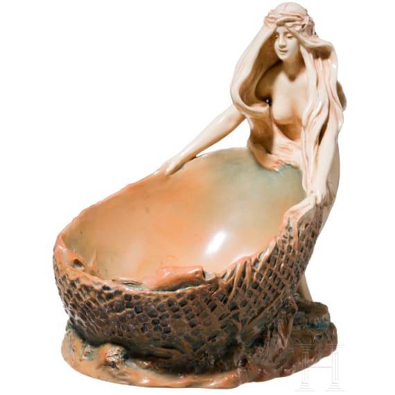 An art nouveau bowl with a fisherwoman, Eichwald, Bernhard Bloch, circa 1910