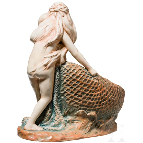 An art nouveau bowl with a fisherwoman, Eichwald, Bernhard Bloch, circa 1910