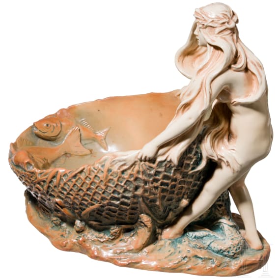 An art nouveau bowl with a fisherwoman, Eichwald, Bernhard Bloch, circa 1910