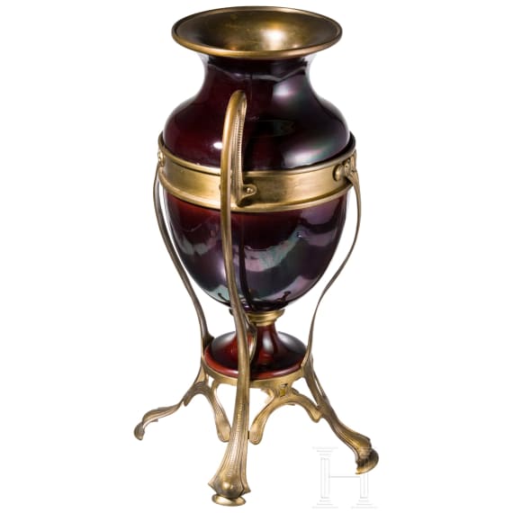 A large gilt-metal mounted, glazed art-nouveau pottery vase, circa 1910