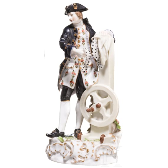 A porcelain ropemaker figure, Frankenthal, circa 1760