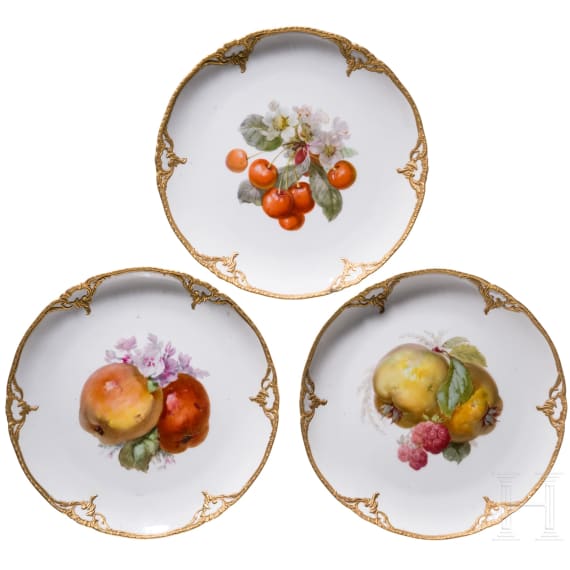 Three porcelain plates with fruits, KPM, circa 1890