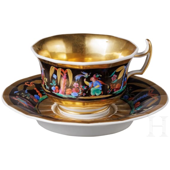 A faceted cup with saucer, KPM, Berlin, 1st half of the 19th century