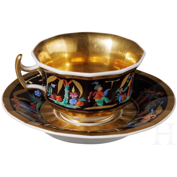 A faceted cup with saucer, KPM, Berlin, 1st half of the 19th century