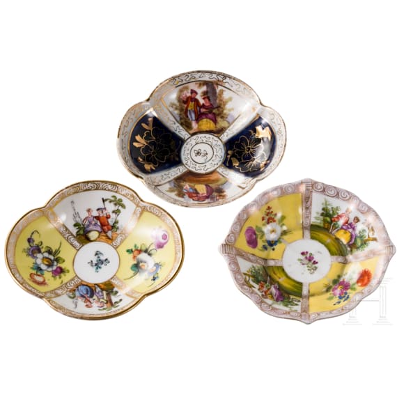 Three porcelain cups with saucers, Dresden, Helena Wolfsohn, late 19th century