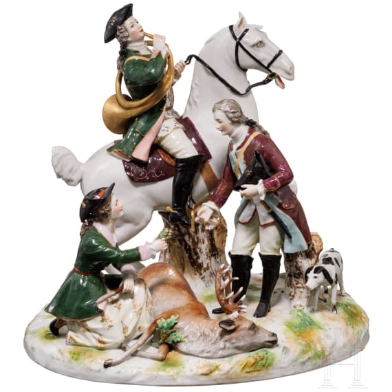A figural porcelain group of a hunting scene, Vienna, 19th century