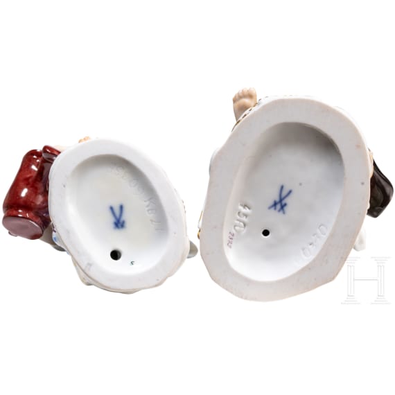 Two porcelain gardener children, Johann Joachim Kaendler, circa 1750 (desgin), Meissen, 20th century (finish)