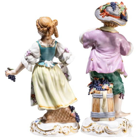 Two porcelain gardener children, Johann Joachim Kaendler, circa 1750 (desgin), Meissen, 20th century (finish)