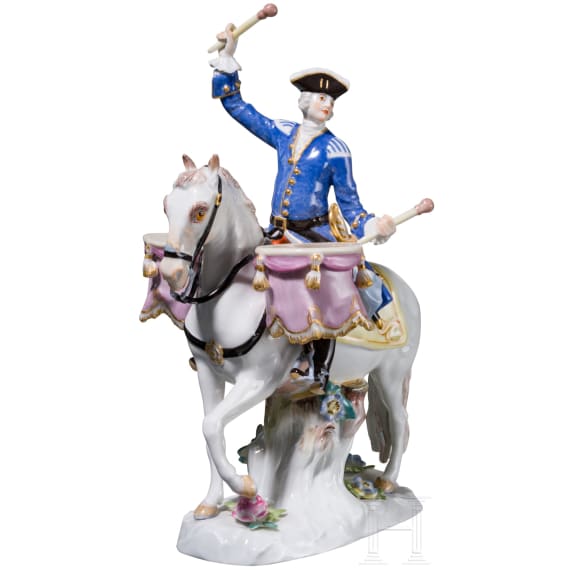 A drummer on horseback, Johann Joachim Kaendler, circa 1755 (design), Meissen, 20th century (finish)