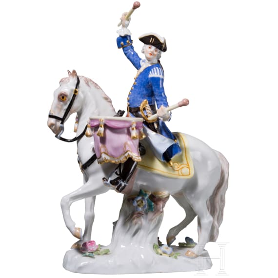 A drummer on horseback, Johann Joachim Kaendler, circa 1755 (design), Meissen, 20th century (finish)