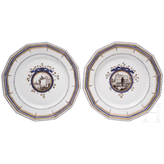 Two porcelain plates from the "Bayerischen K&ouml;nigsservice", D. Auliczek, 1792-94 (design), Nymphenburg, first half of the 20th century (finish)