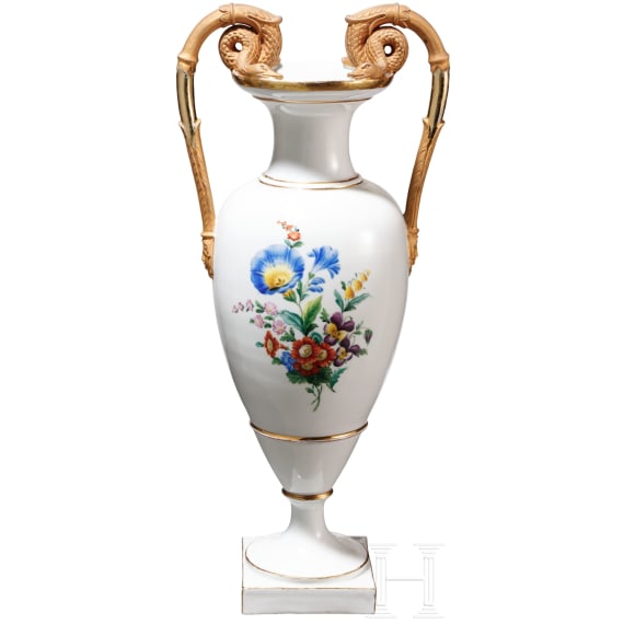 A porcelain vase with flowers, Meissen, 20th century